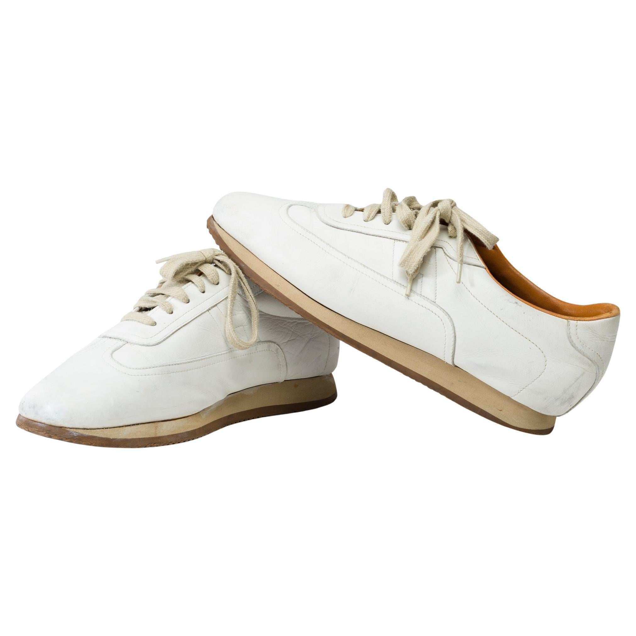 Hermès Lace-Up Sneakers in white calfskin leather For Sale
