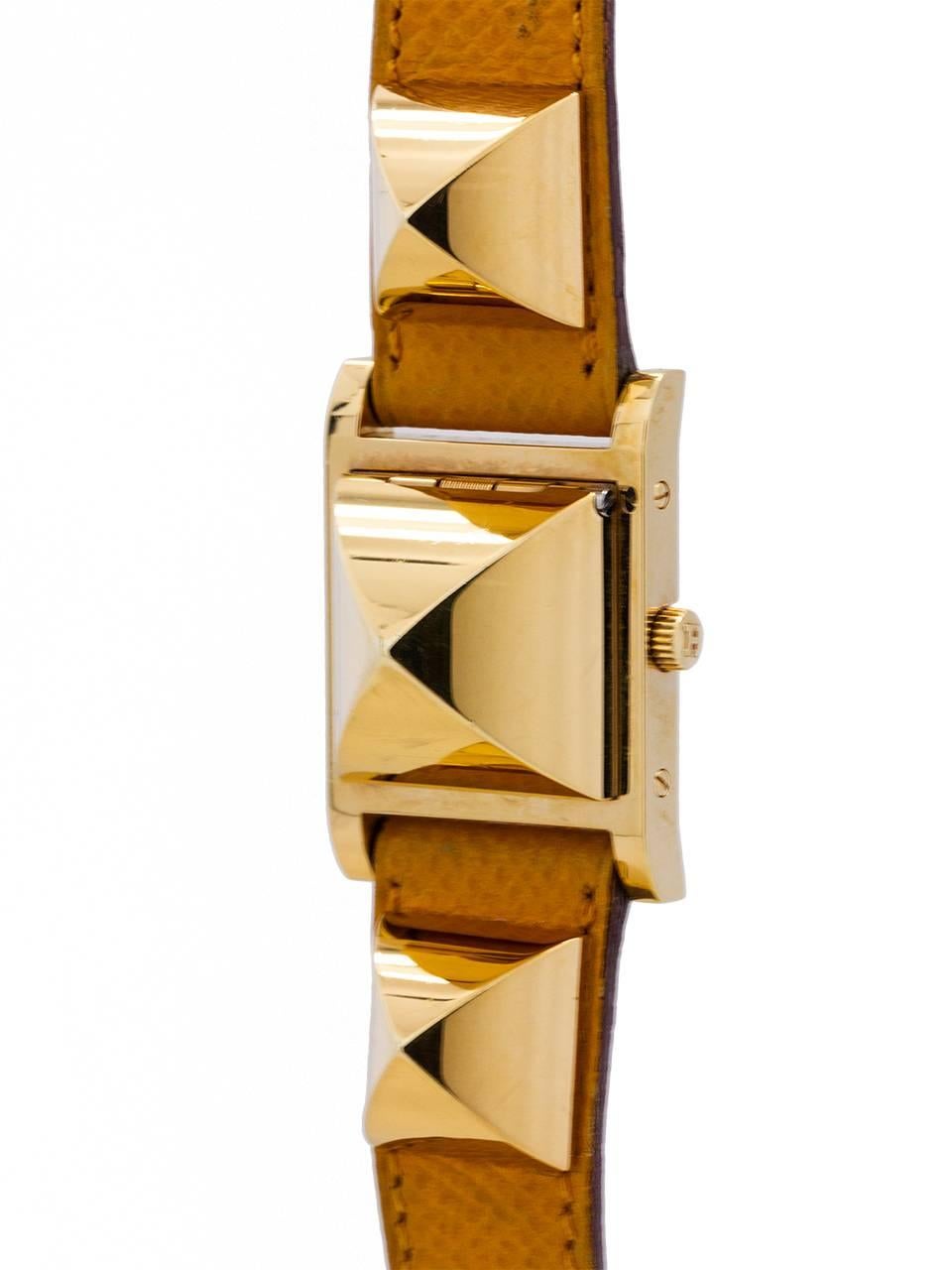 Hermes Ladies Gold Plate stainless steel Medor yellow strap quartz Wristwatch   In Excellent Condition In West Hollywood, CA