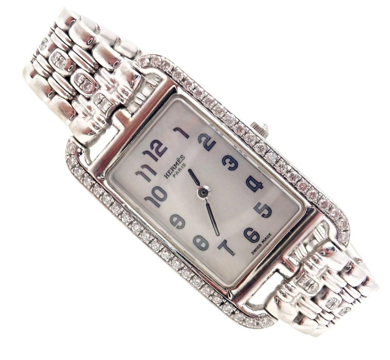 18k white gold diamond Cape Cod Nantucket watch by Hermes. 
With 58 round brilliant cut diamonds VVS1 clarity, E color total weight approx. 1.16ct
Details: 
Style Number: Cape Cod Nantucket
Reference Number:  NA1.292
Case Dimensions:  20mm x
