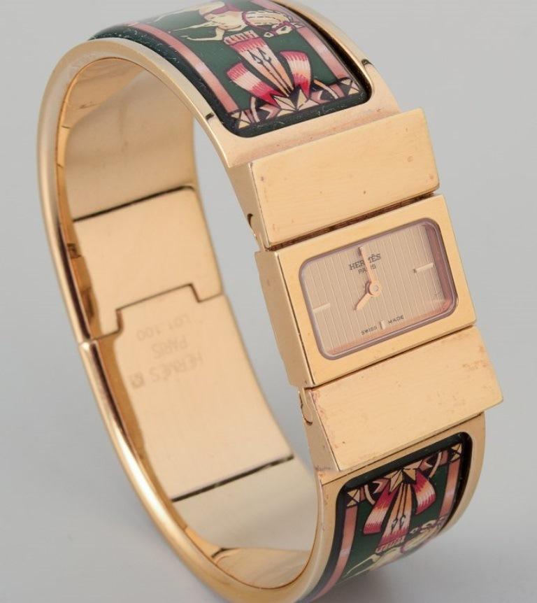Hermes, ladies' wristwatch. Made of gilded metal and enamel work. In Excellent Condition For Sale In bronshoj, DK