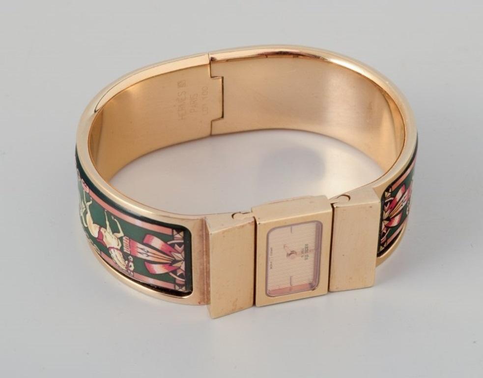 Women's Hermes, ladies' wristwatch. Made of gilded metal and enamel work. For Sale