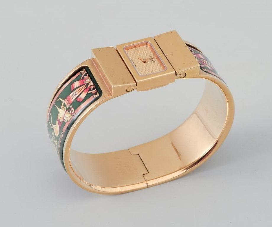 Hermes, ladies' wristwatch. Made of gilded metal and enamel work. For Sale 1
