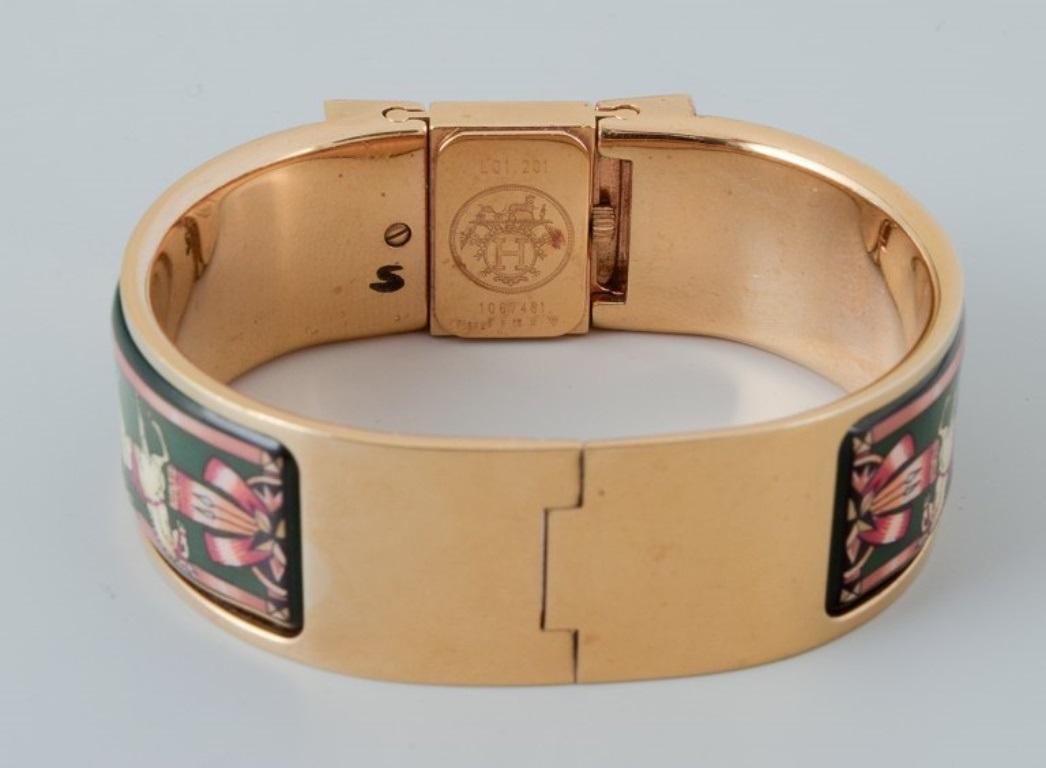 Hermes, ladies' wristwatch. Made of gilded metal and enamel work. For Sale 5