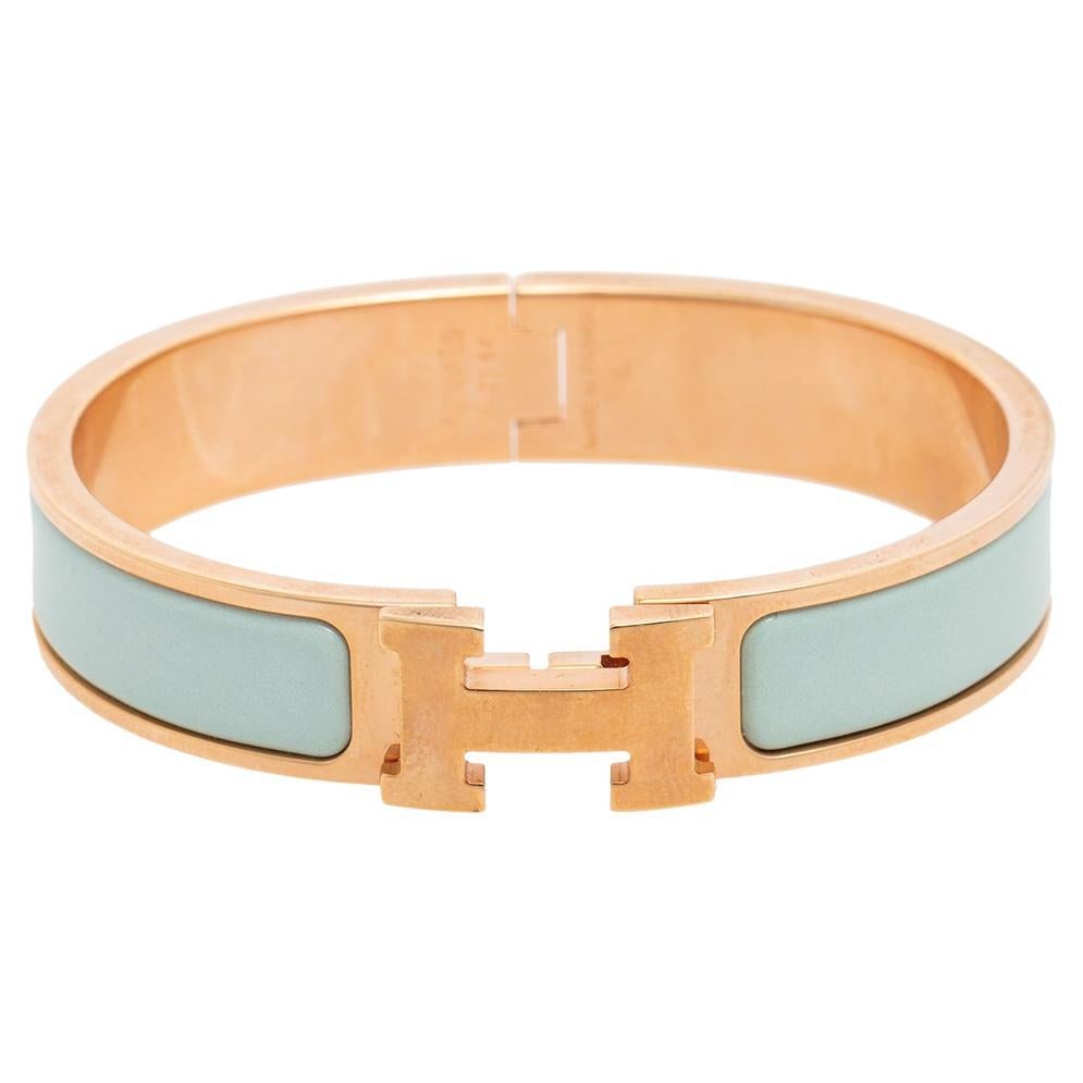 Hermes Lagoon Blue Enamel Gold Plated Clic H Bracelet