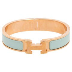 Hermes Lagoon Blue Enamel Gold Plated Clic H Bracelet