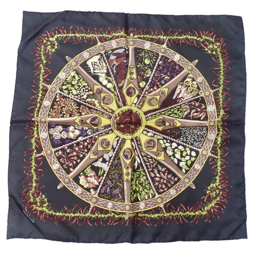 Hermes Land Of Spices Silk Printed Scarf For Sale