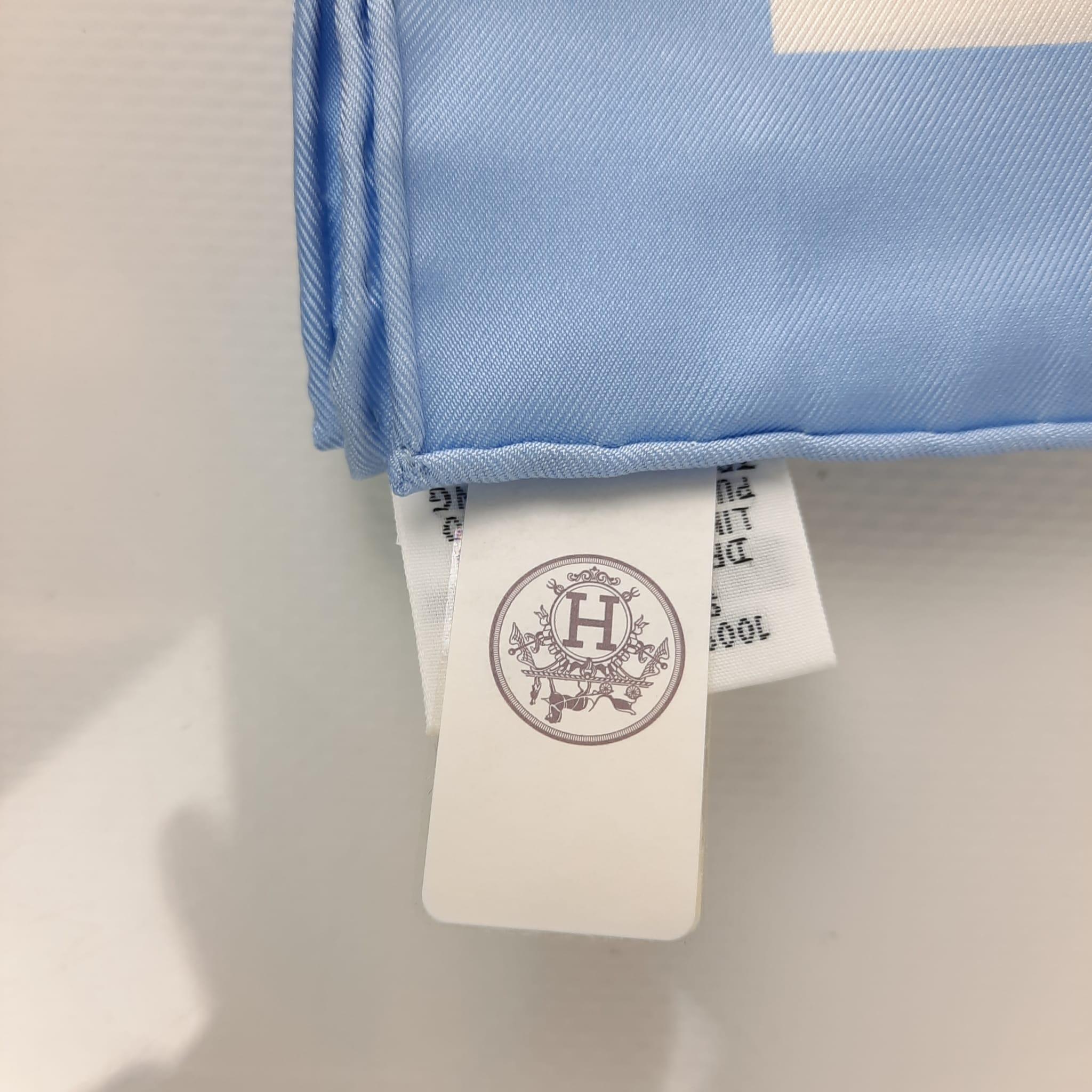 Hermes Lanternes, Ballons Et Cocardes Scarf 90 Silk Bleu Ciel / Blanc / 1