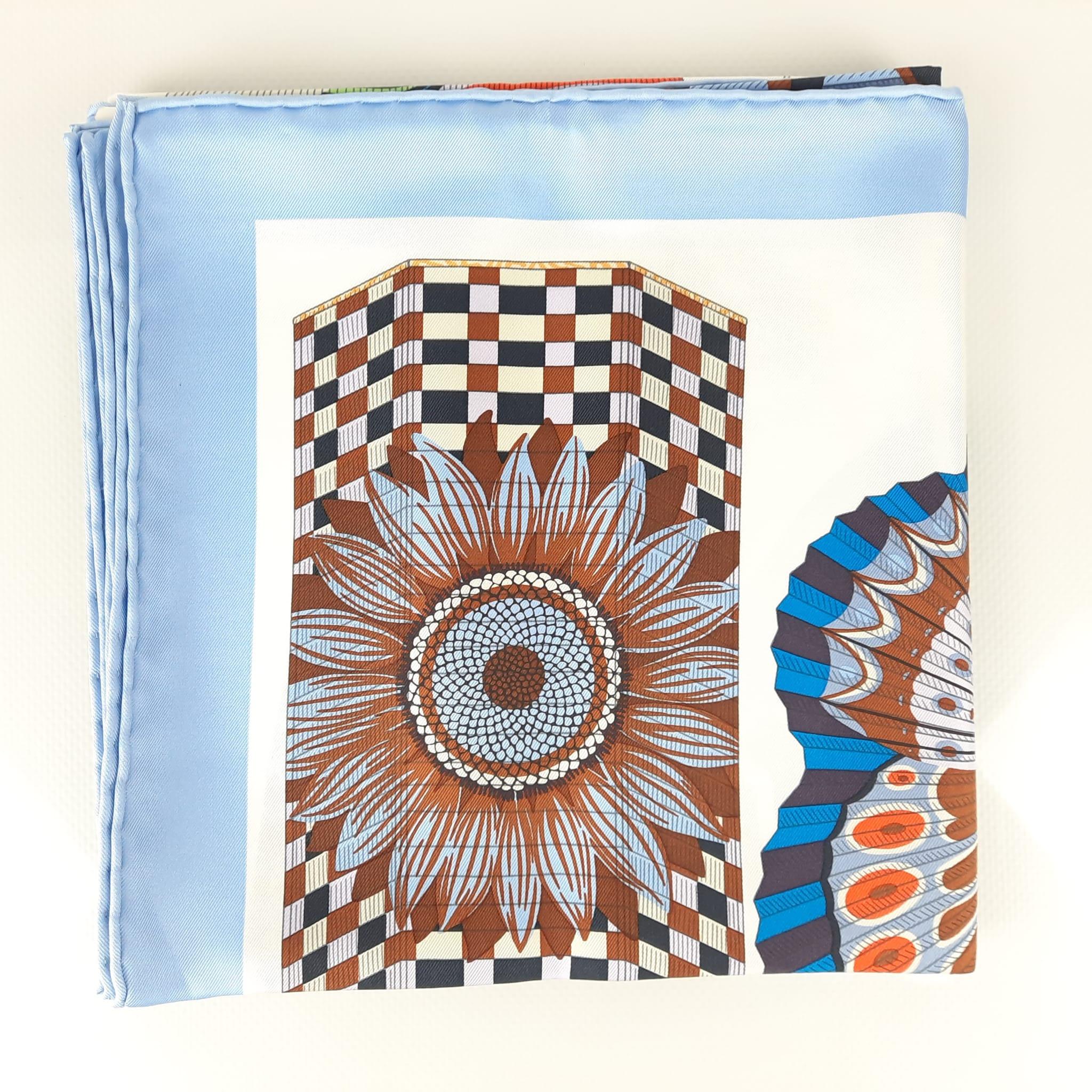 Hermes Lanternes, Ballons Et Cocardes Scarf 90 Silk Bleu Ciel / Blanc / 3