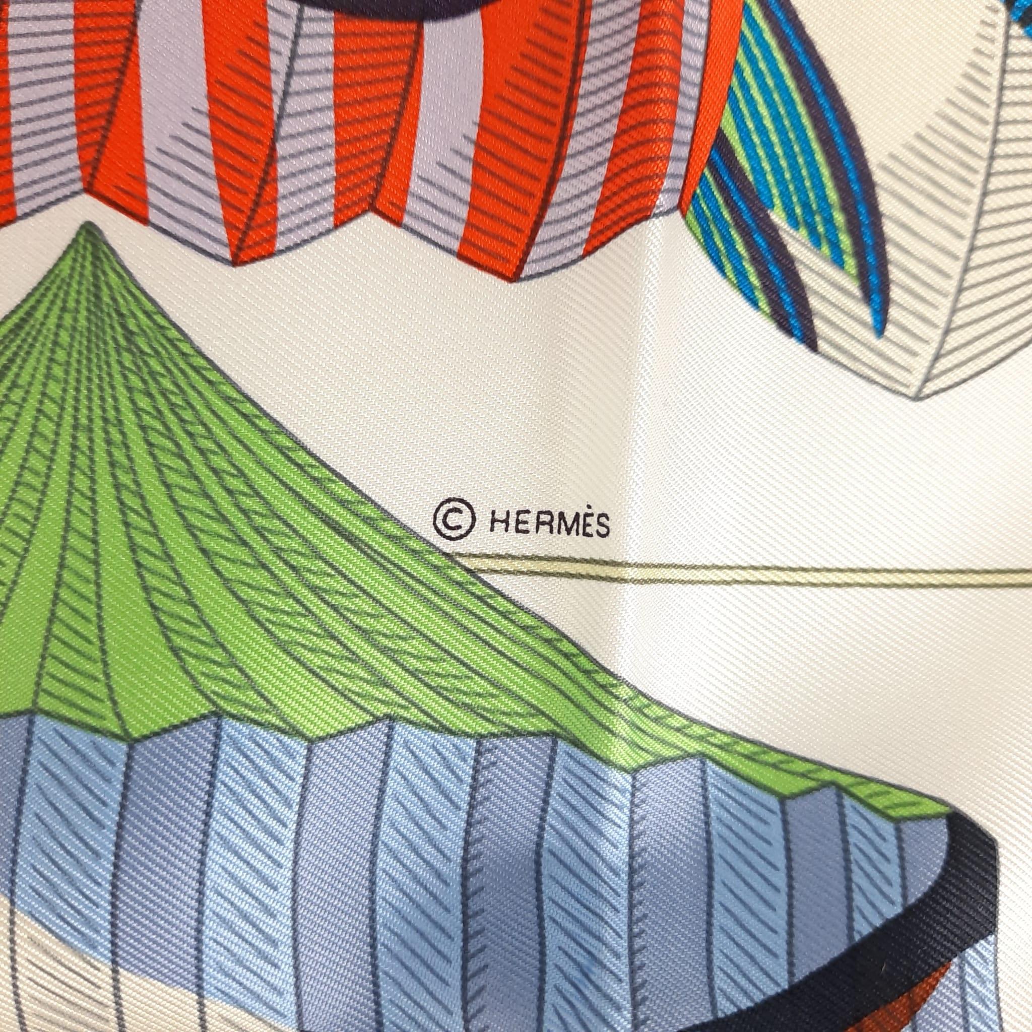 Hermes Lanternes, Ballons Et Cocardes Scarf 90 Silk Bleu Ciel / Blanc / 4