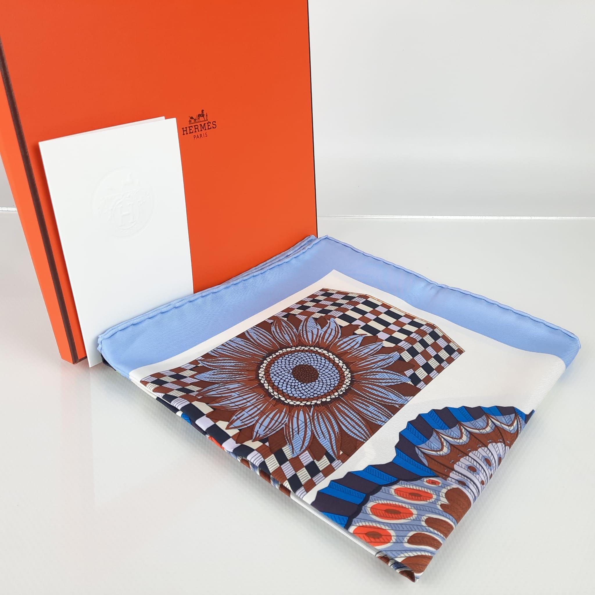 Hermes Lanternes, Ballons Et Cocardes Scarf 90 Silk Bleu Ciel / Blanc / 5