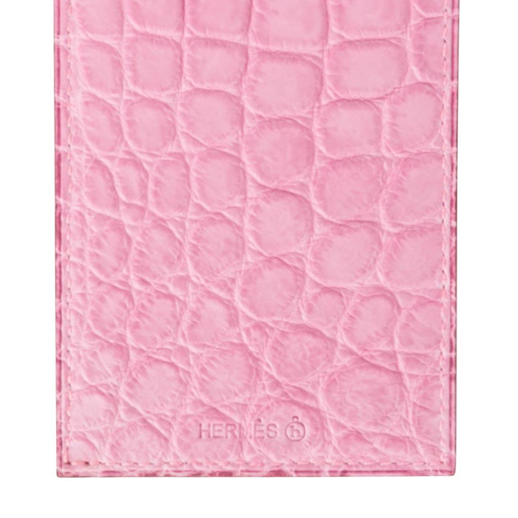 Hermes Lanyard Card Holder 5P Pink Porosus Crocodile / Jaune Epsom 1