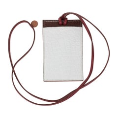 Hermes Lanyard Card Holder Nuage Porosus Crocodile Brown Epsom