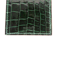 Hermes Lanyard Card Holder Vert Fonce Porosus Crocodile/ Black Epsom Bi-Color