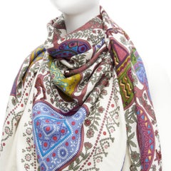 HERMES L'Arbre De Vie blue multicolour floral bohemian cashmere silk scarf