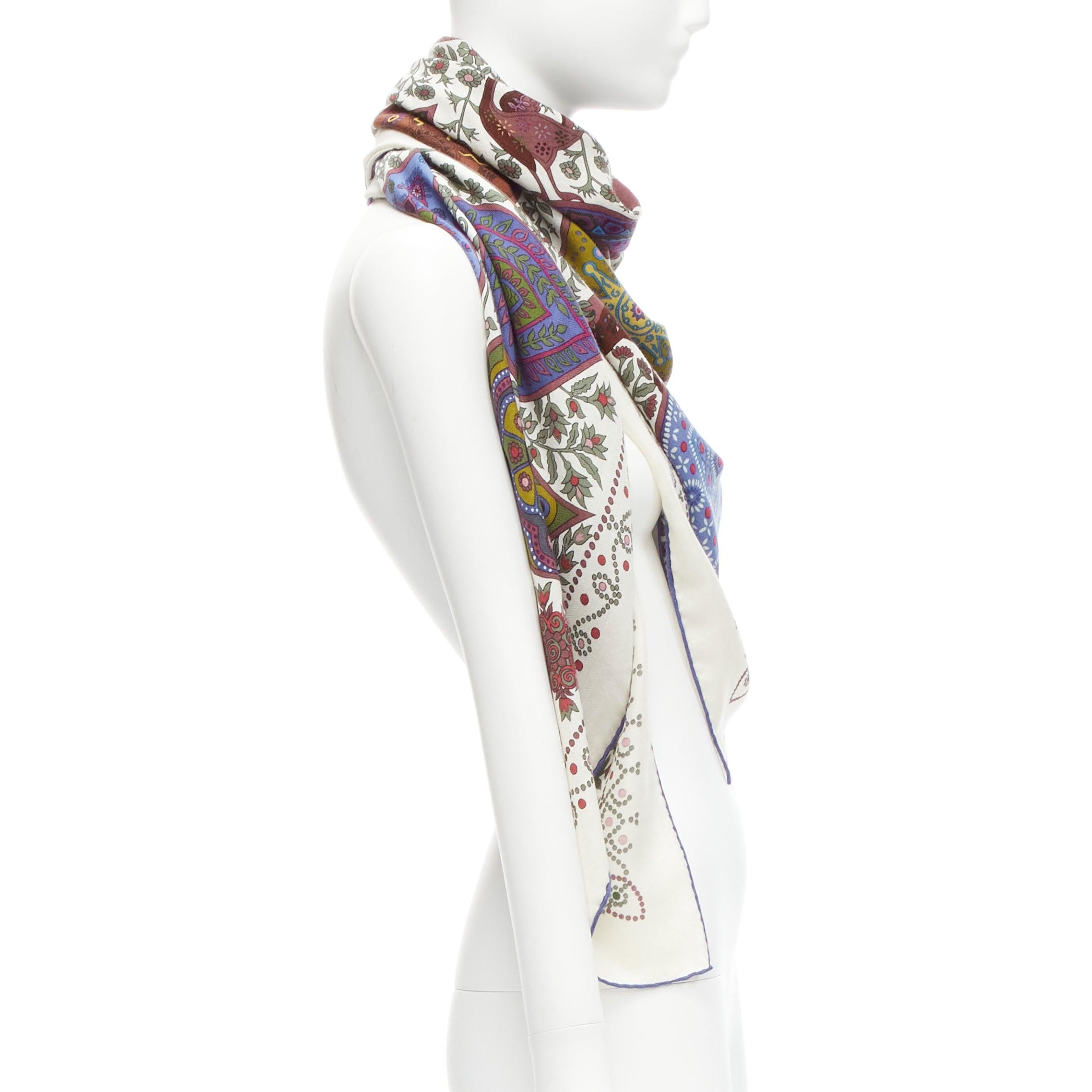 Women's HERMES L'Arbre De Vie blue multicolour floral bohemian cashmere silk scarf