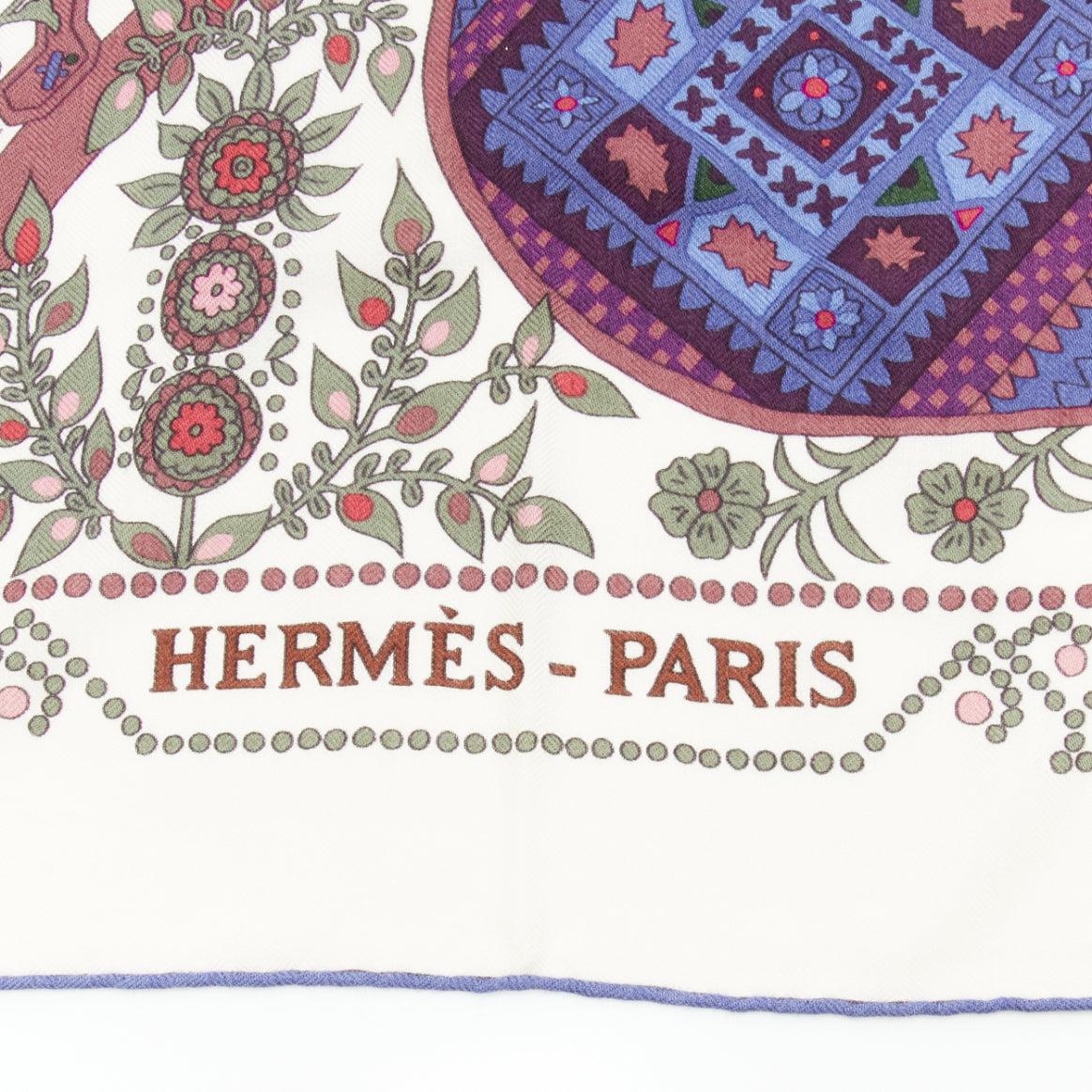 HERMES L'Arbre De Vie blue multicolour floral bohemian cashmere silk scarf 3