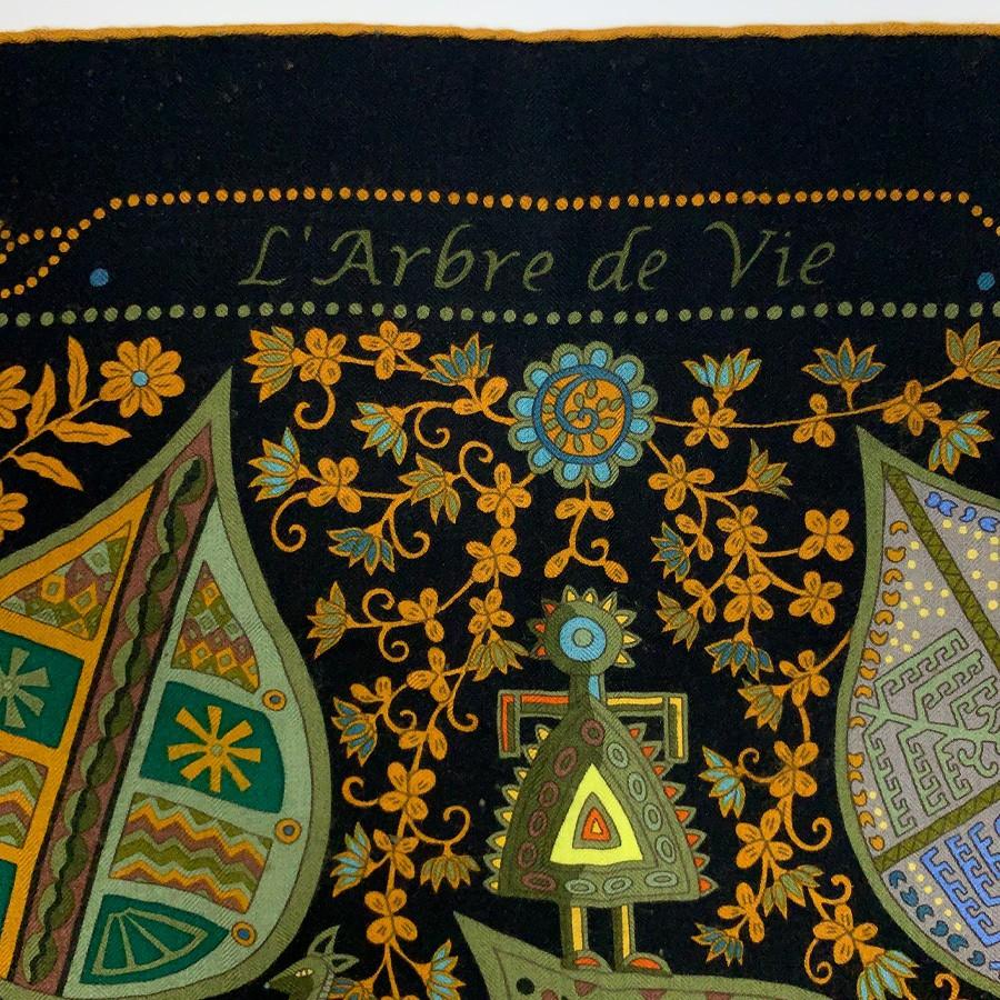 Black HERMES L'arbre de Vie shawl in cashmere and silk