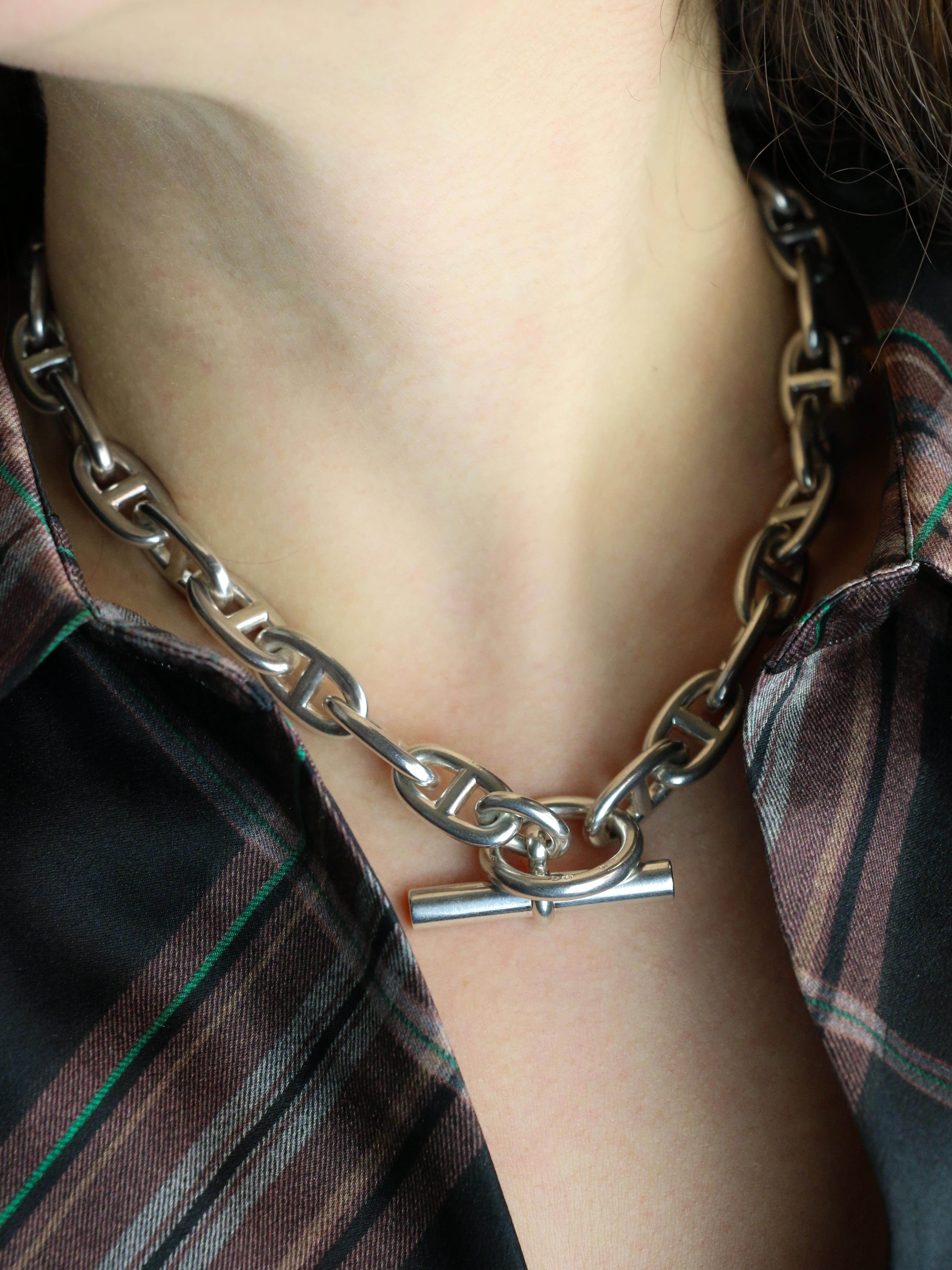 HERMES Large anchor chain Silver necklace For Sale 8