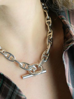 HERMES Large anchor chain Silver necklace