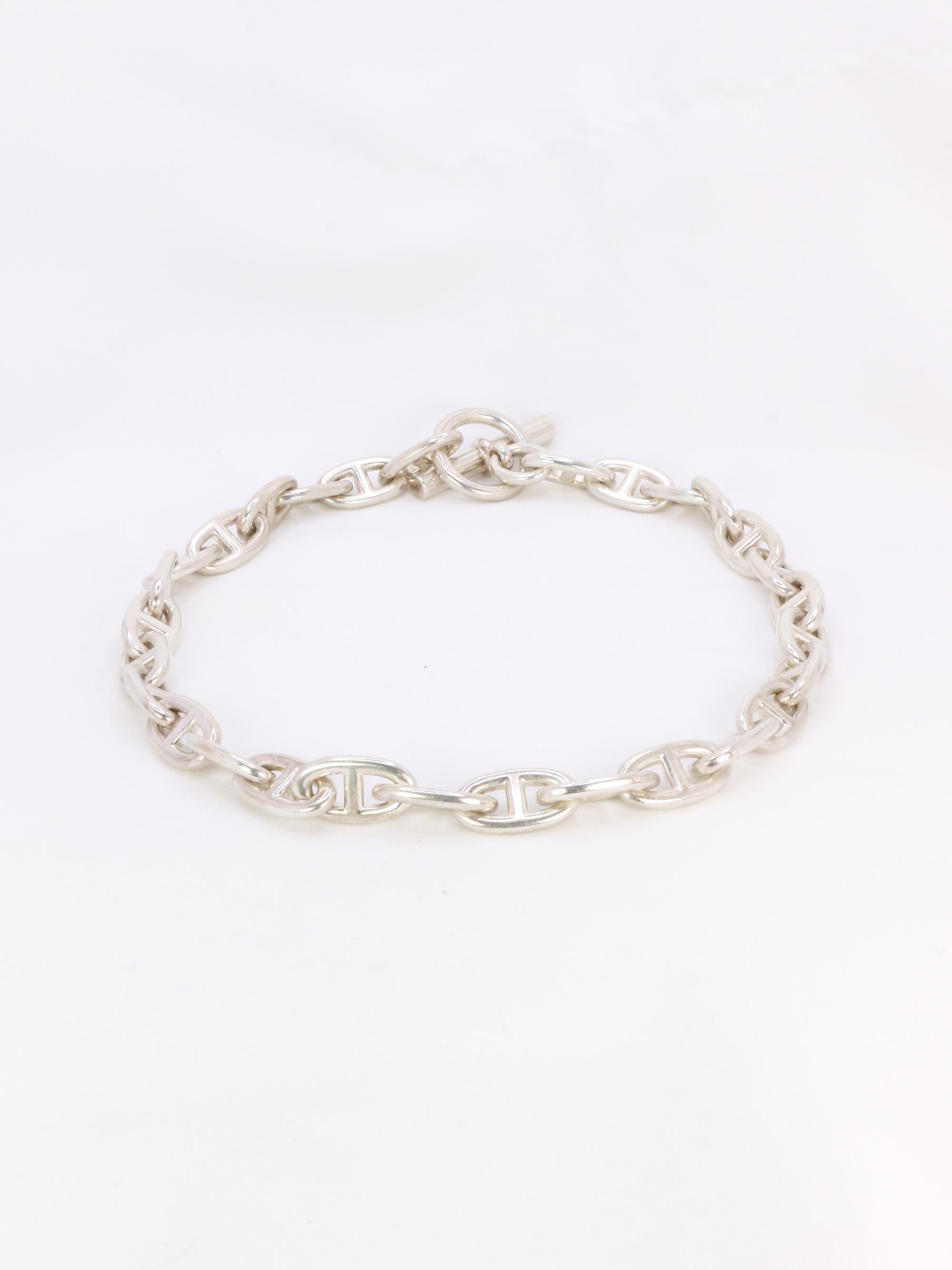 HERMES Large anchor chain Silver necklace In Good Condition For Sale In PARIS, FR
