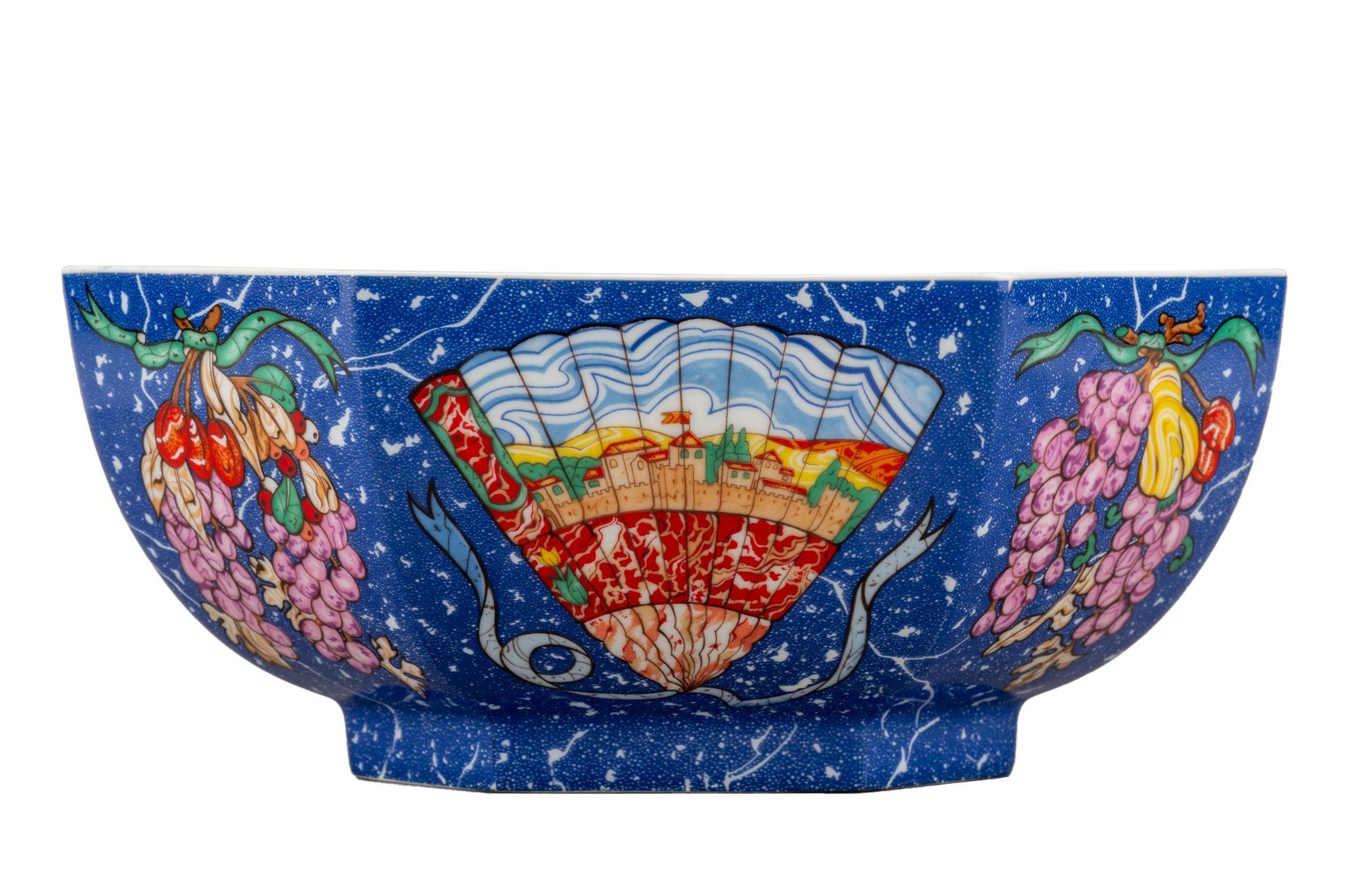 White Hermes Large Blue Birds Porcelain Bowl