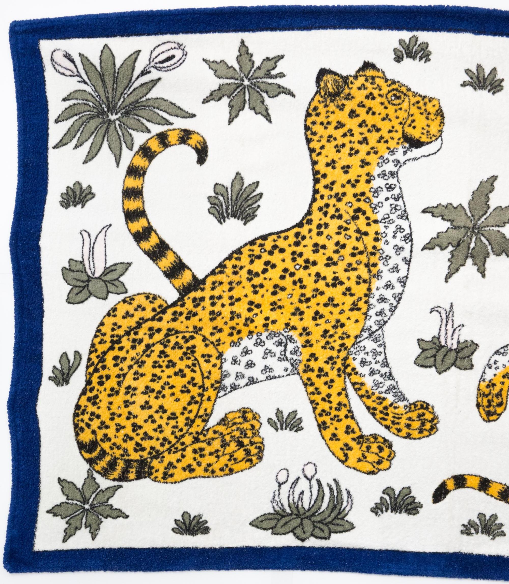 Hermes Large Blue Cotton Beach Towel Leopards by C. Vauzelles For Sale 1
