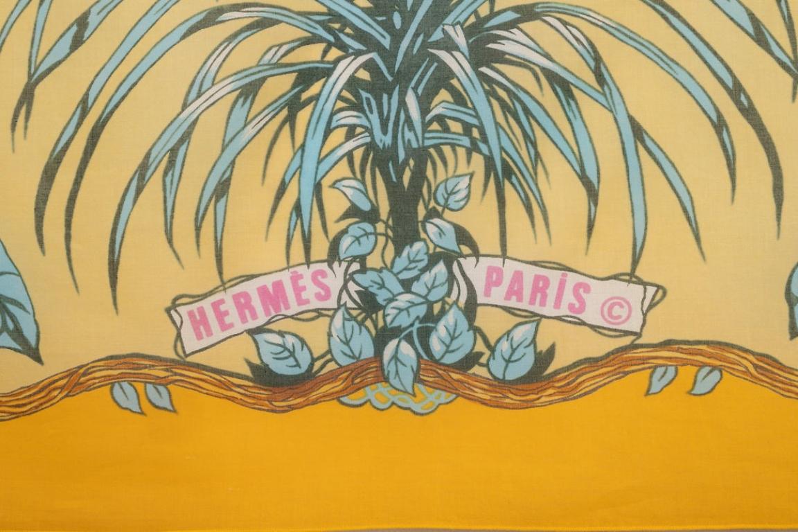 Women's Hermès Large Cotton Cheesecloth Stole with he 'Jungle Love' For Sale