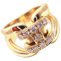 Hermes Large H-Diamond Gold Band Ring