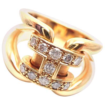 HERMES Diamond H Yellow Gold Flex Ring at 1stdibs