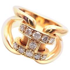 Hermes Large H Diamond Yellow Gold Band Ring
