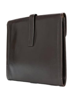 Hermes  Large Jige Chocolate Box Leather Clutch