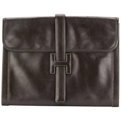 Hermes  Large Jige Chocolate Box Leather Clutch