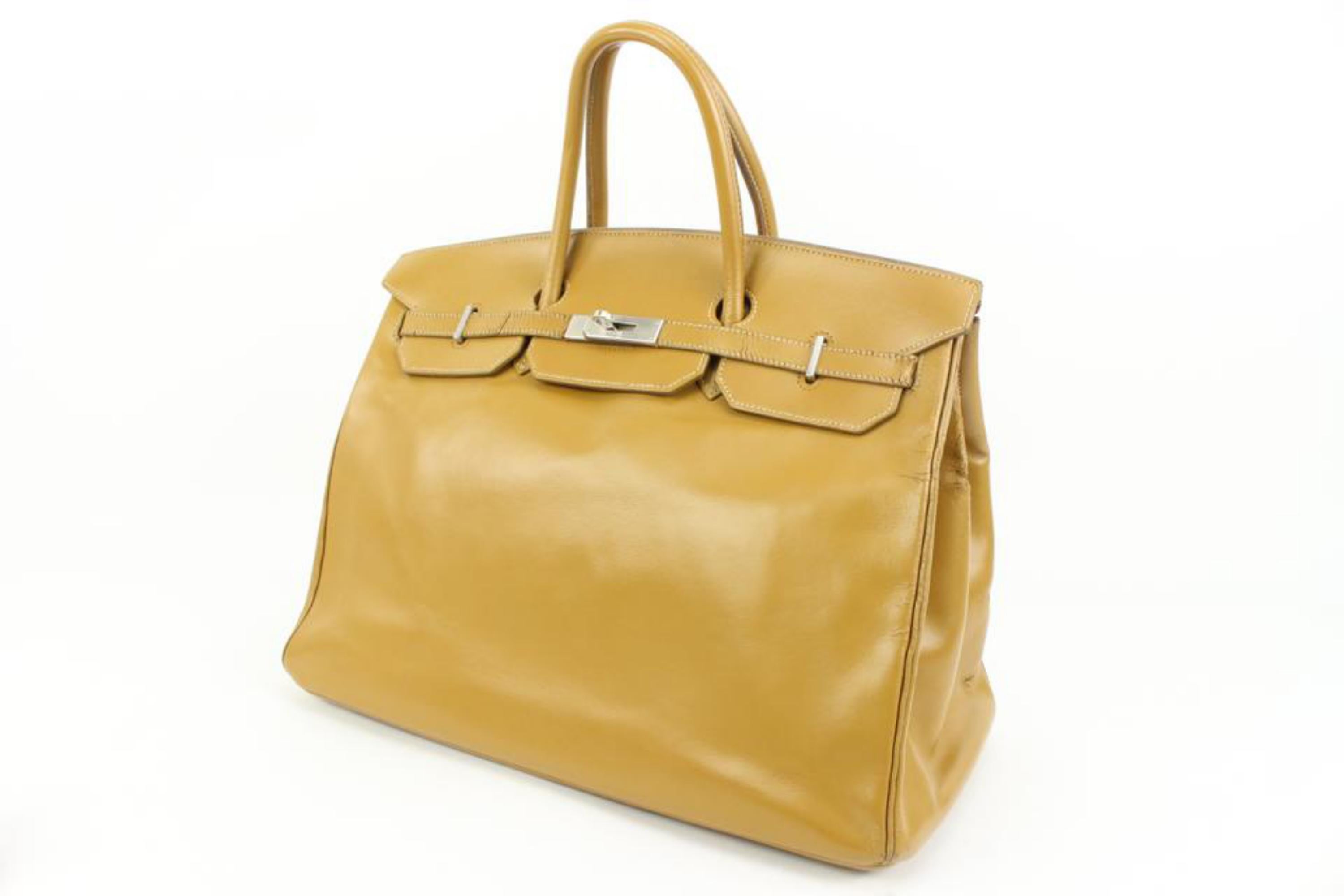 Hermès Large Mustard Yellow/Brown Birkin 40 s331h49
Date Code/Serial Number: C in a Square
Made In: France
Measurements: Length:  16