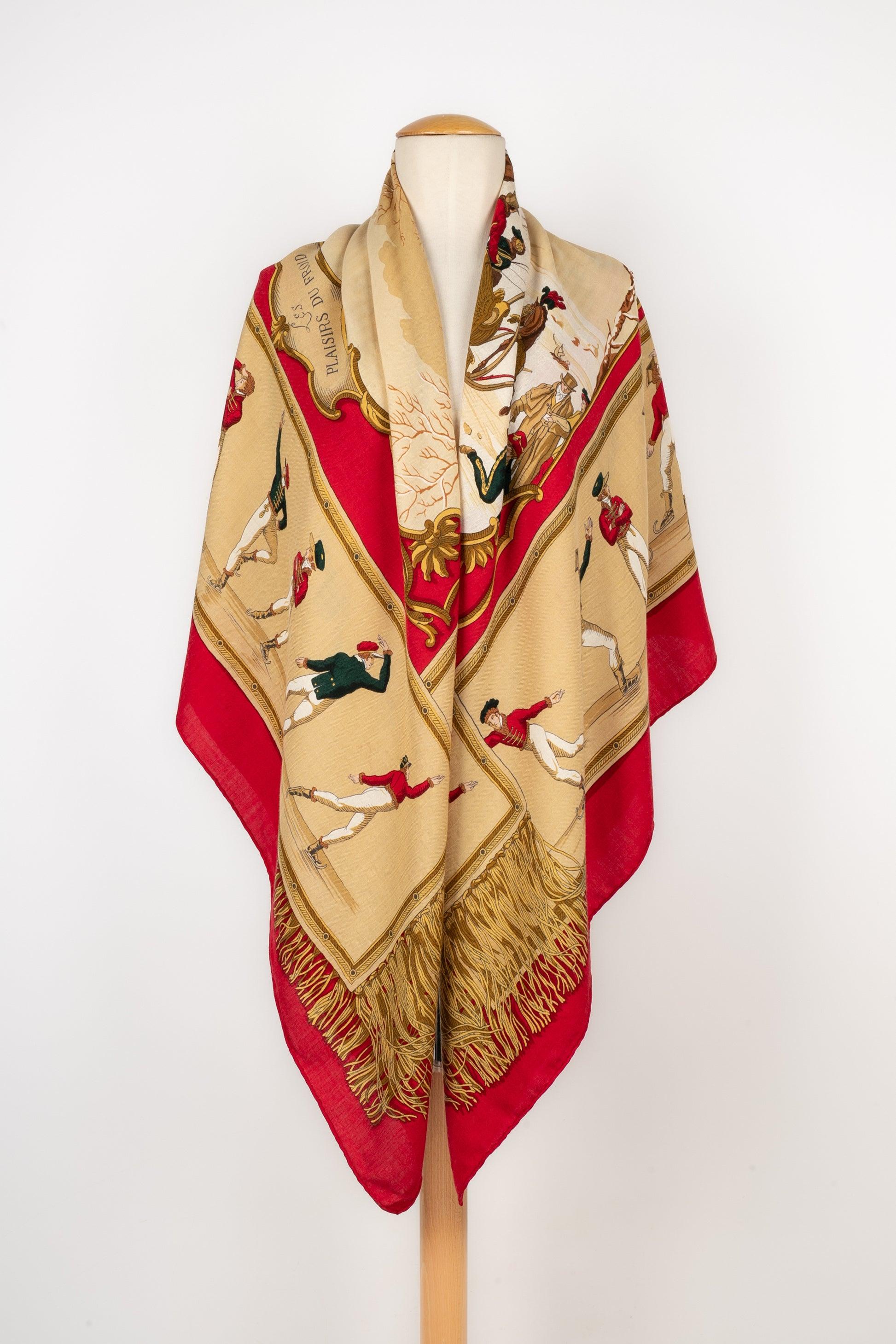 Orange Hermès Large Silk and Cashmere Stole 'Cold Pleasure', 1955
