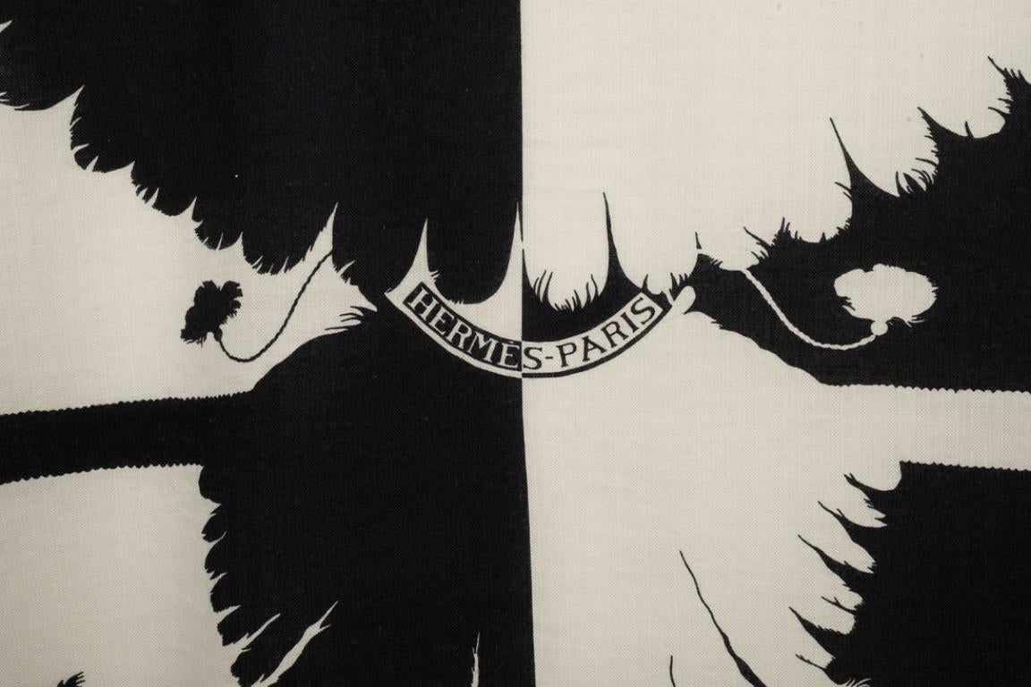 Women's Hermes Large Stole in Black and White Cashmere Shawl