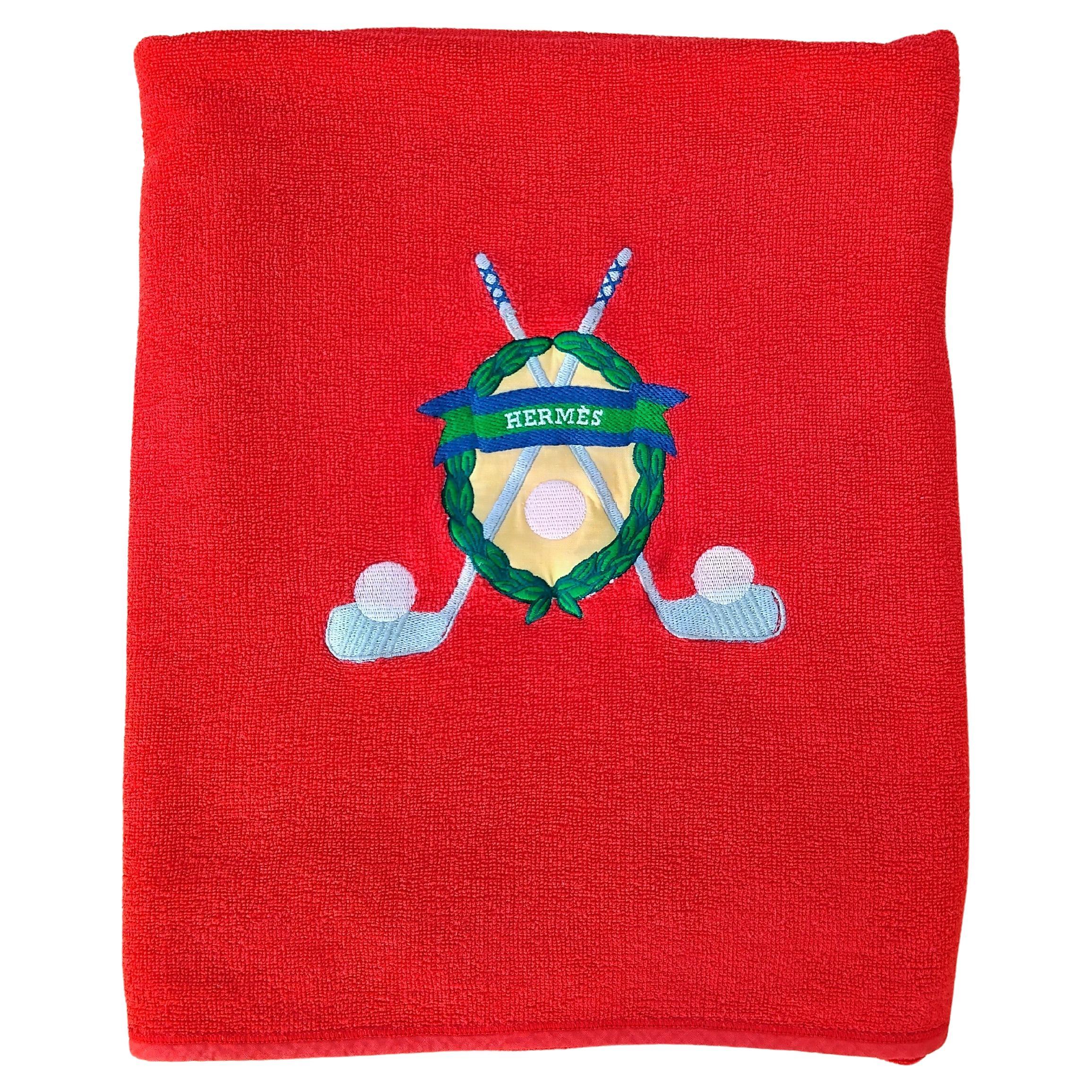 Hermès Large Terry Towel Golf Clubs and Balls Embroidered For Sale