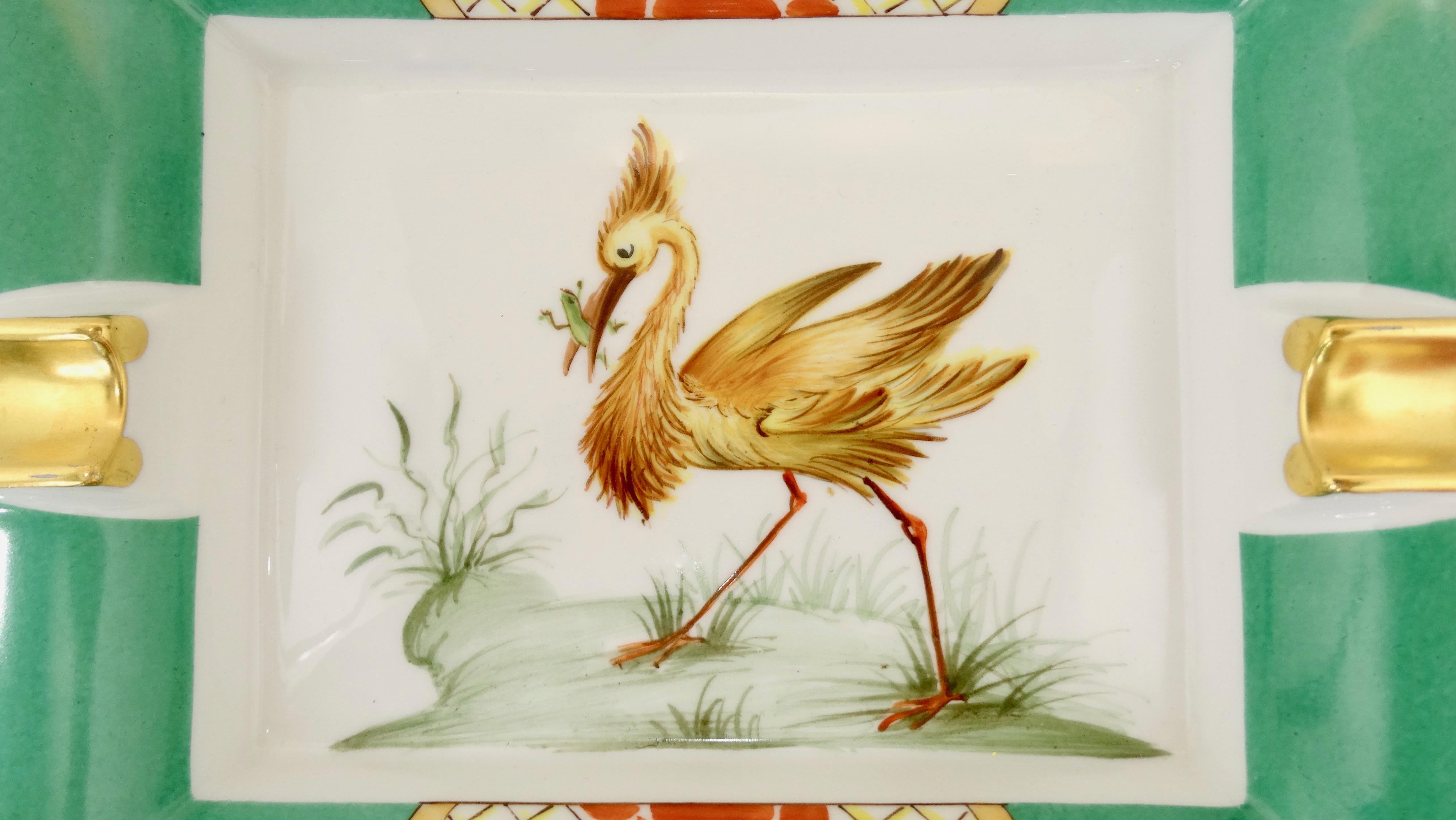 Women's or Men's Hermés Late 20th Century Exotic Bird Porcelain Tray 