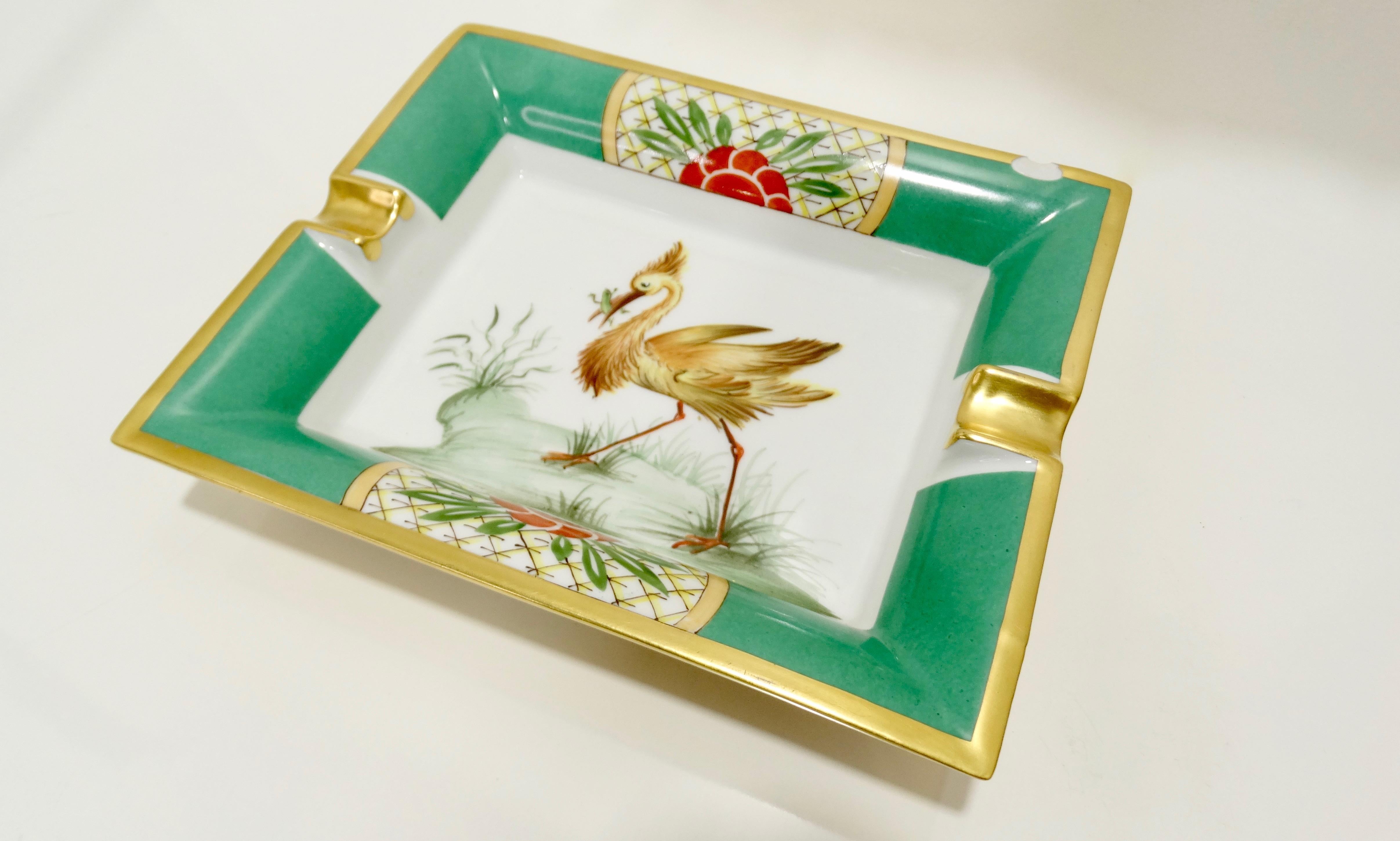 Beige Hermés Late 20th Century Exotic Bird Porcelain Tray 