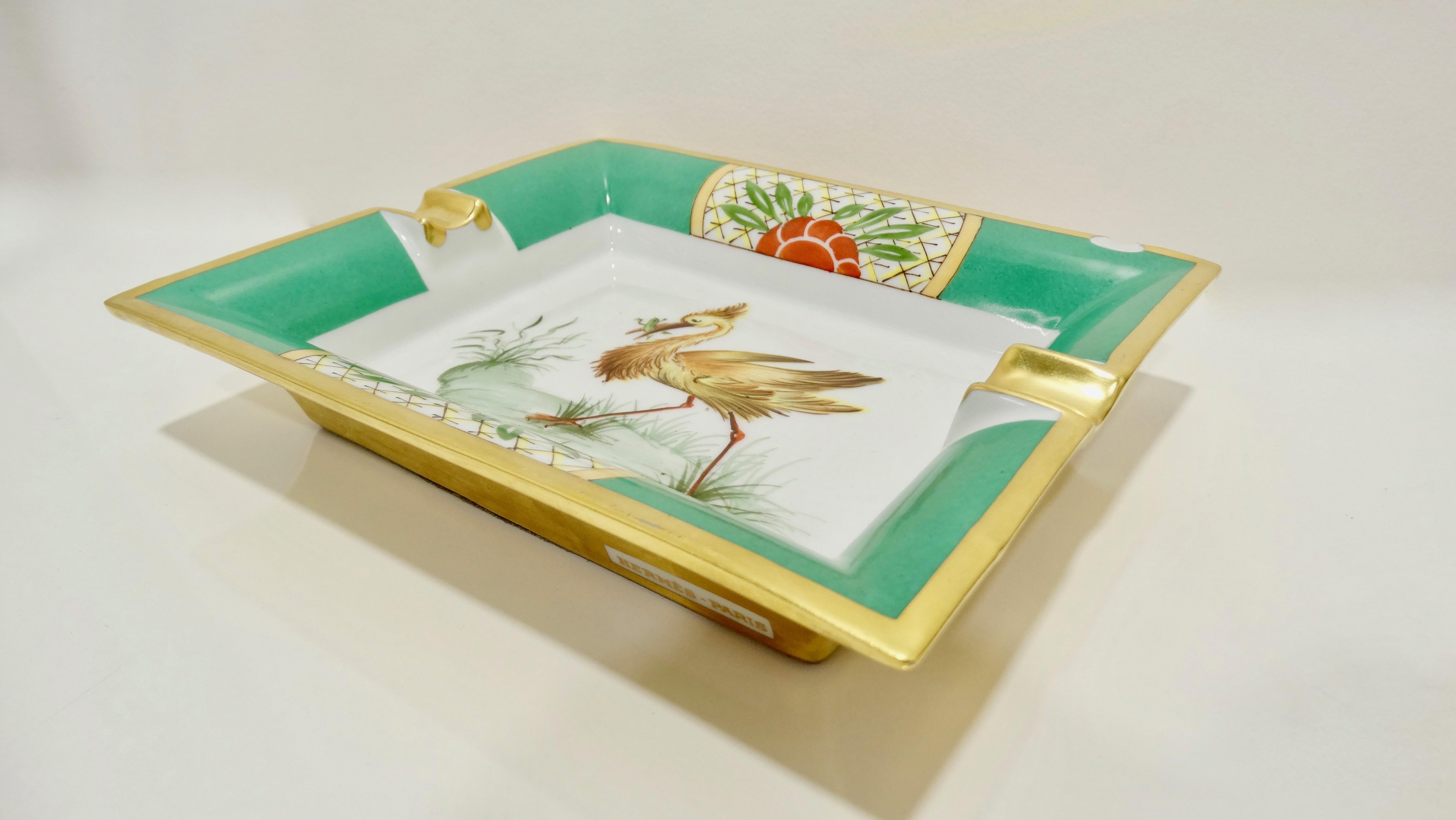 Hermés Late 20th Century Exotic Bird Porcelain Tray  3