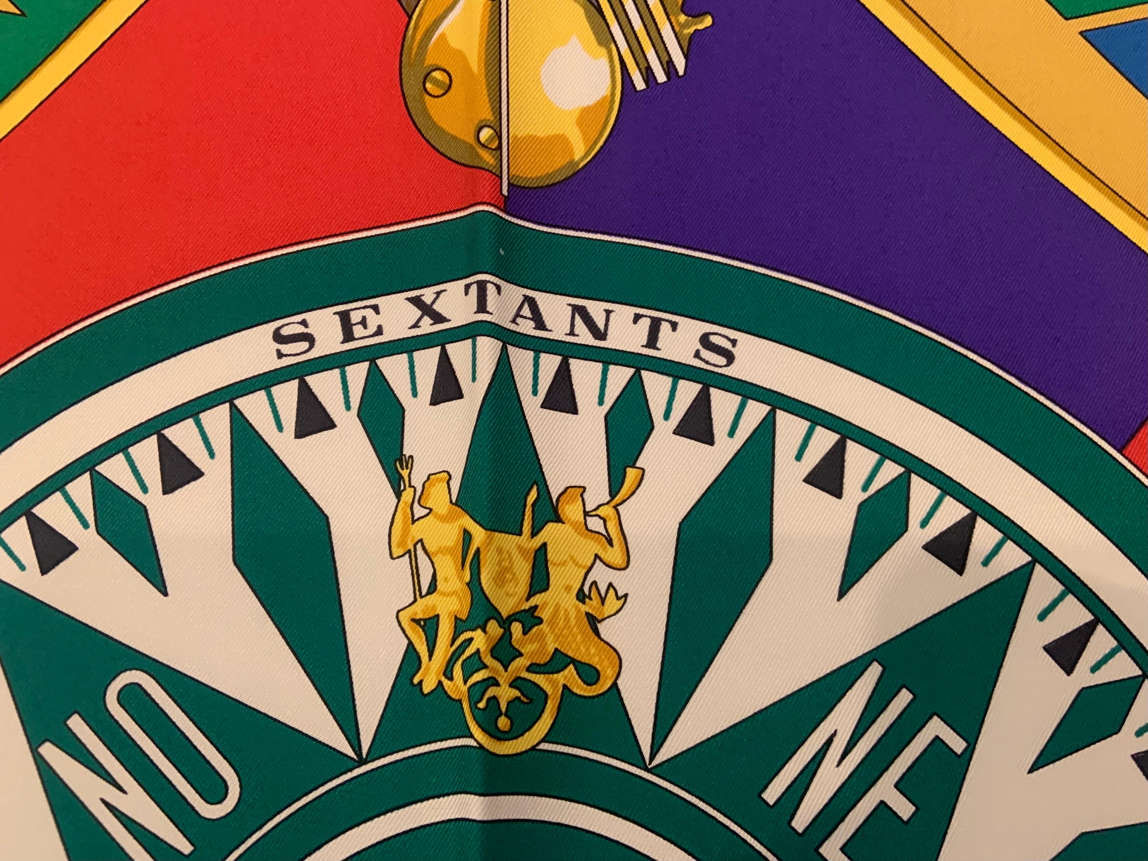 Foulard di seta con disegno nautico Sextants di Hermes della fine del XX secolo e scatola originale In condizioni Nuovo in vendita a New Hope, PA