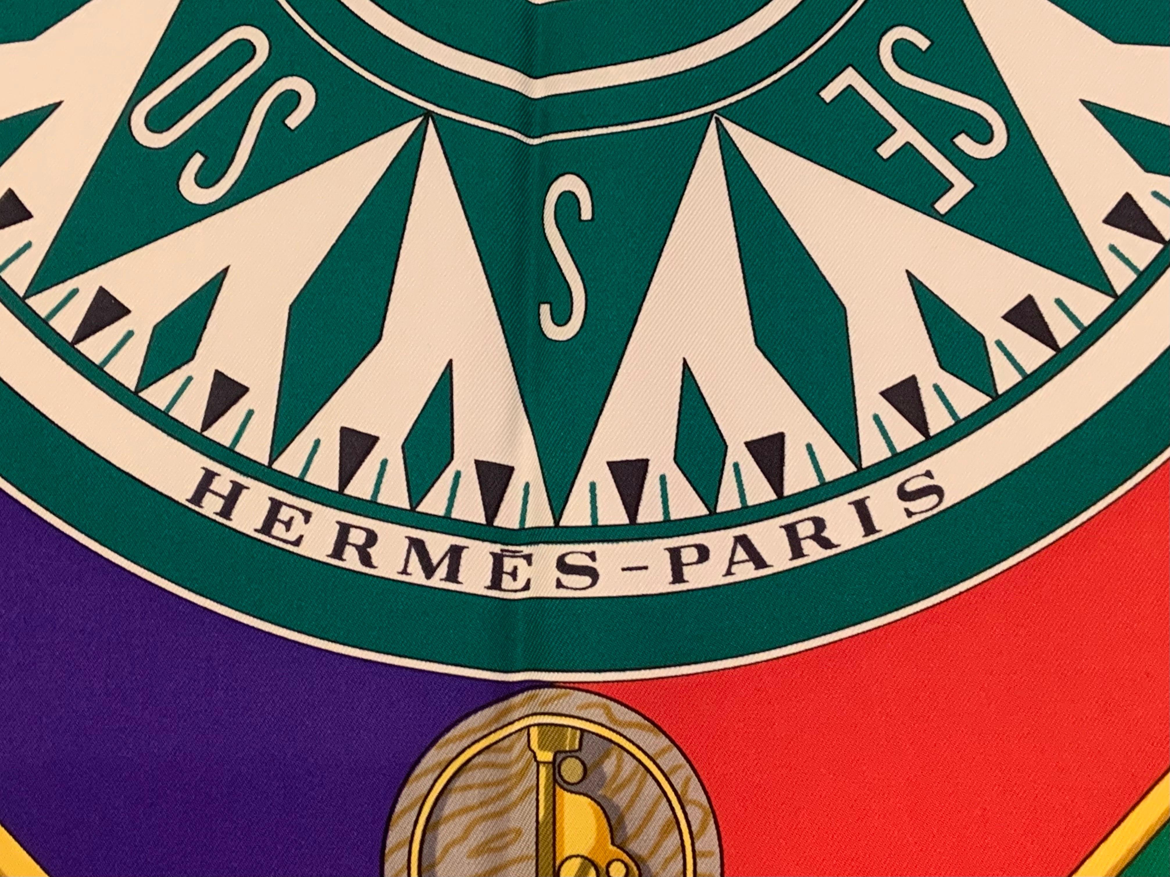 Donna Foulard di seta con disegno nautico Sextants di Hermes della fine del XX secolo e scatola originale in vendita