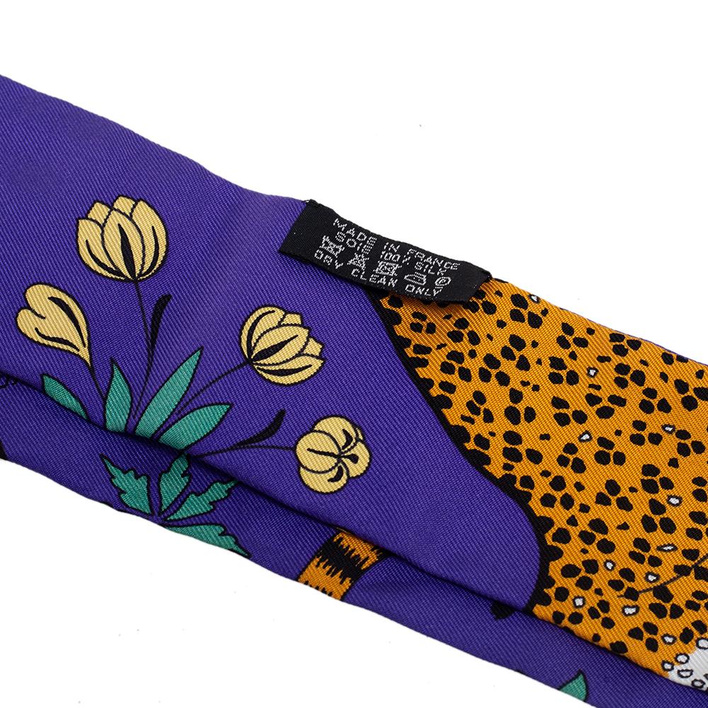 Purple Hermes Lavender Leopard Print Silk Twilly