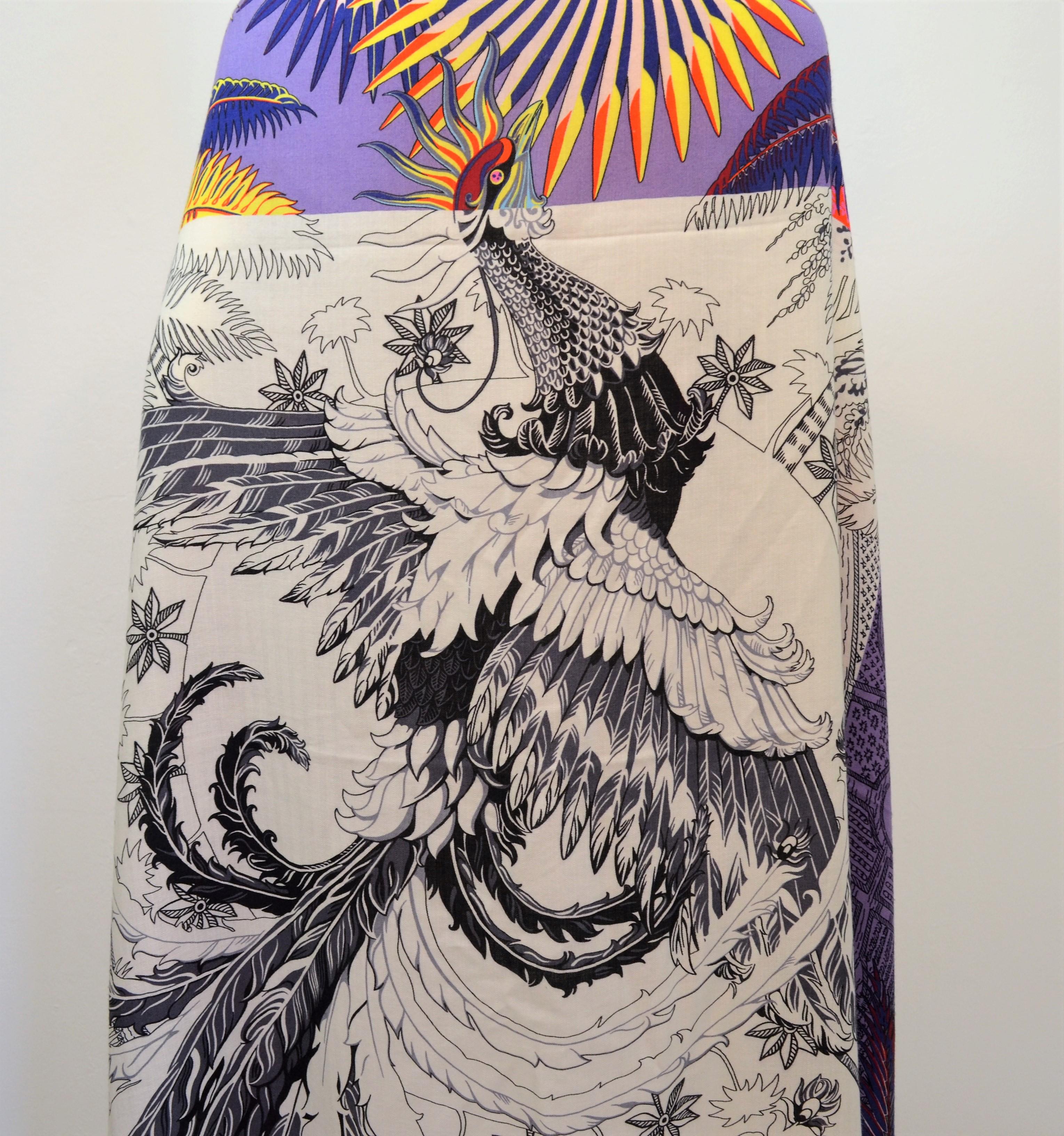 Hermes Lavender Mythiques Phoenix by Laurence Bourthoumien Shawl In Excellent Condition In Carmel, CA