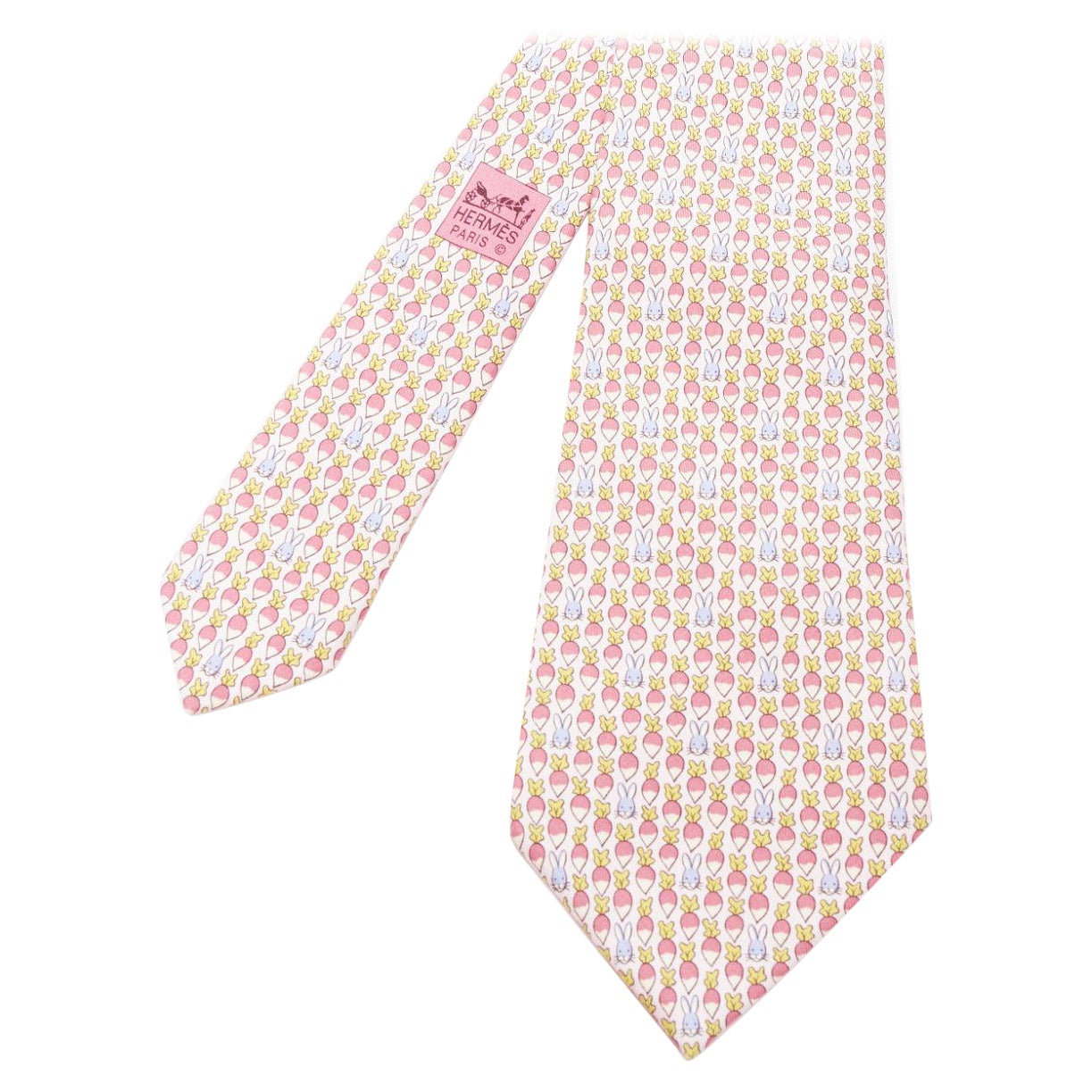 HERMES lavender pink blue 100% silk rabbit turnip print formal tie
