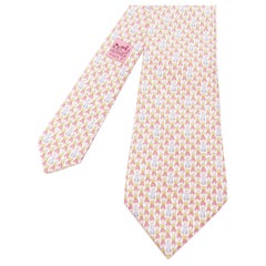 HERMES lavender pink blue 100% silk rabbit turnip print formal tie