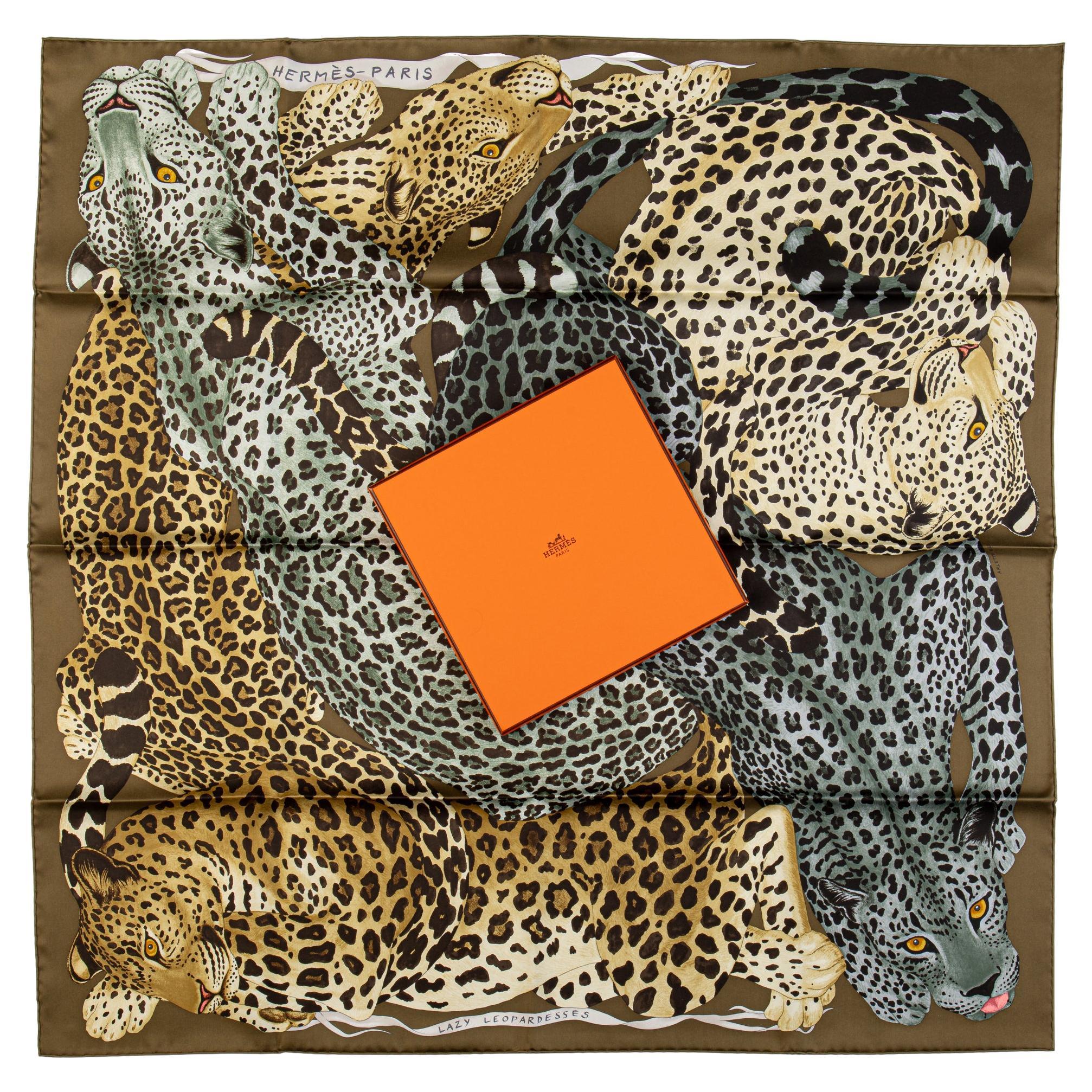 Hermès Lazy Leopardess Silk Scarf Bronze