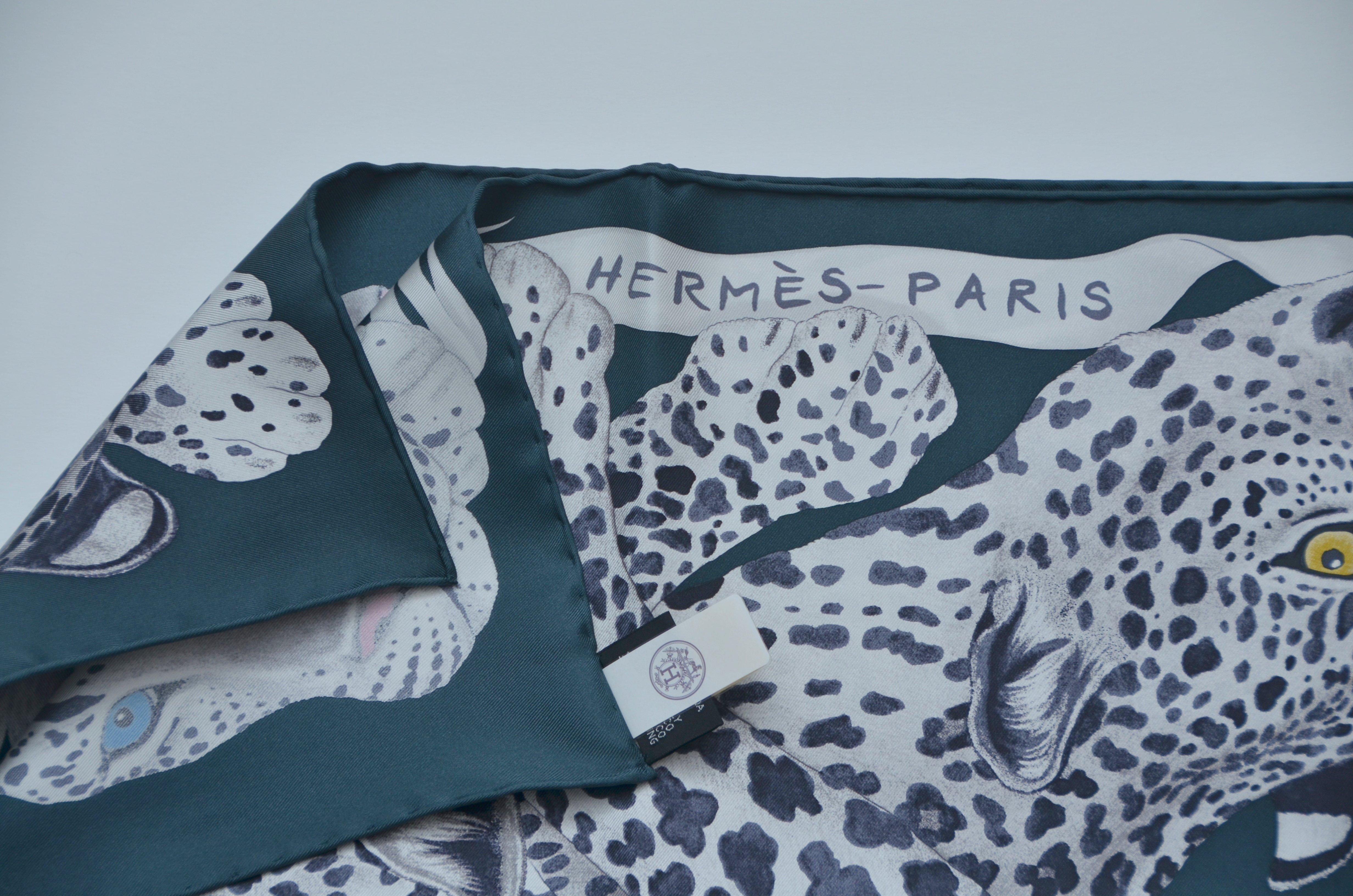 De las mujeres Hermes   Leopardas perezosas  Negro/Gris/Ant  90 CM  Bufanda   NUEVO en venta