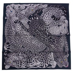 Hermes Lazy Leopardesses Scarf Vert Noir/ Gris Silk 90 New w/Box