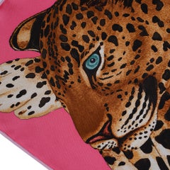 Hermes Lazy Leopardesses Silk Scarf 90 Rose Vif Anthracite Miel