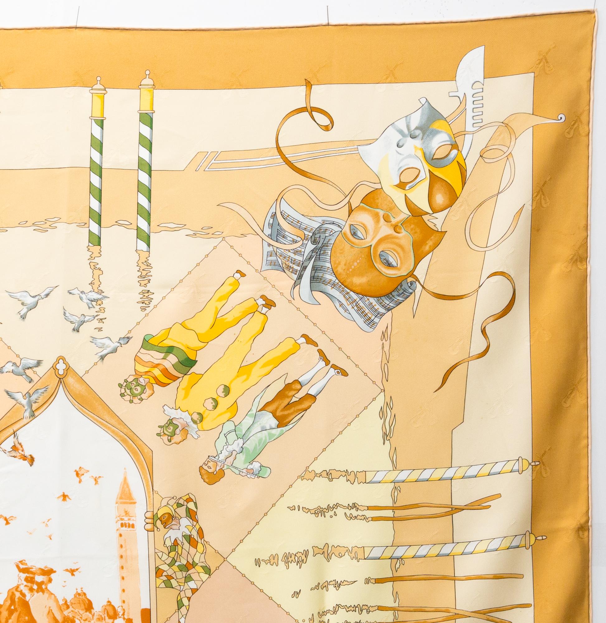 Orange Hermes Le Carnaval De Venise by H de Watrigant  Silk Scarf